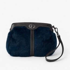 Sondra Roberts SR² Navy Faux Fur & Patent Leather Wristlet